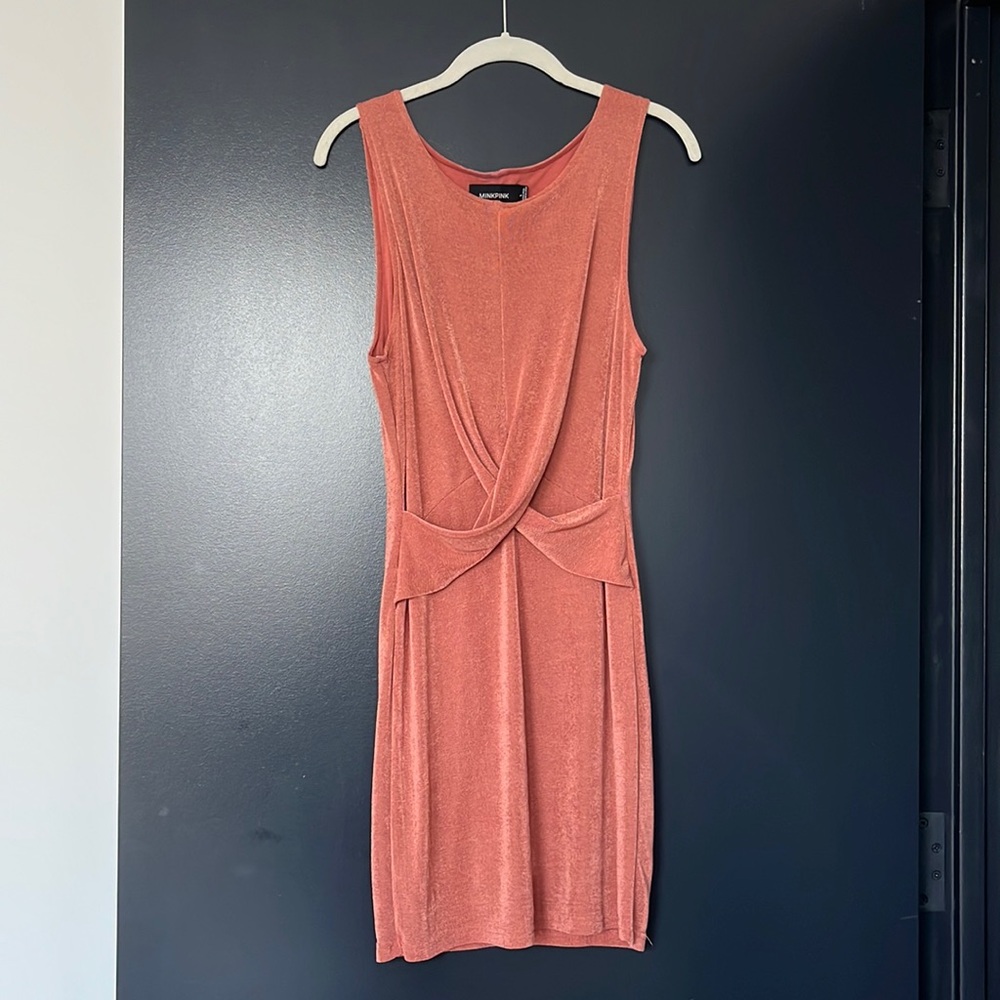 MINKPINK front wrap minidress in salmon/dark pink color
